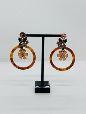 J.Crew Floral Tortoise Hoop Earrings Crystals Hard to Find